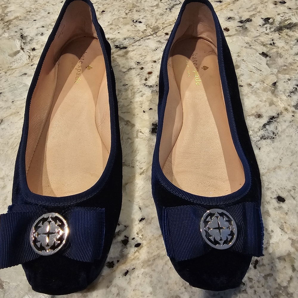 Kate Spade Navy Flats with Bow and Silver Accent